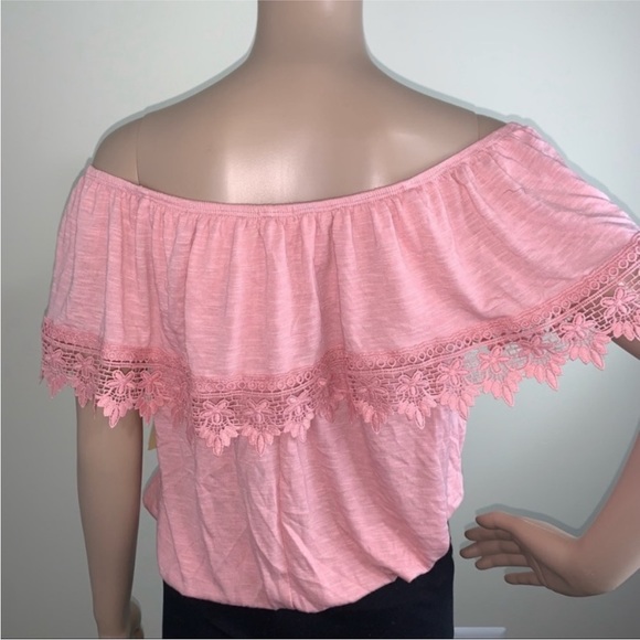 Women’s Pink / Mauve / Blush / Rose Peasant Off The Shoulder Top - Size Medium - Picture 9 of 15